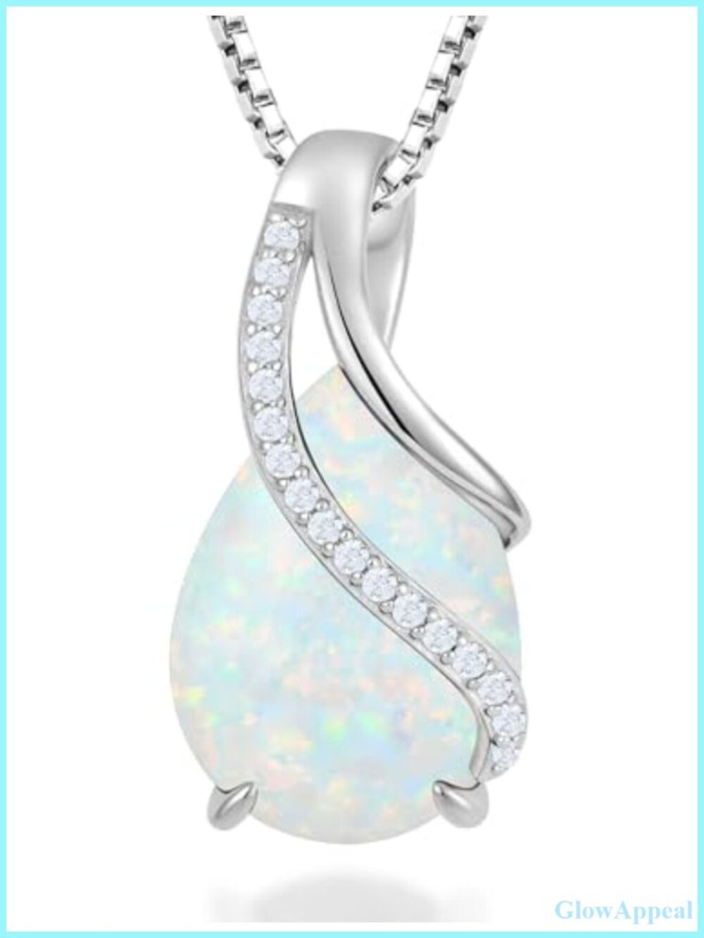 Sterling Silver Teardrop Birthstone Necklace Created White Opal 18+2"